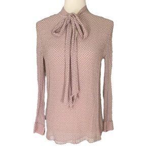 LK Bennett Blush Pink Polka Dot Print Pussycat Tie Neck Crinkle Blouse - 8